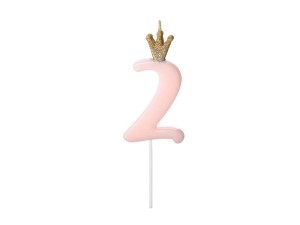 Świeczka urodzinowa Cyferka 2 jasnoróżowa 9,5cm