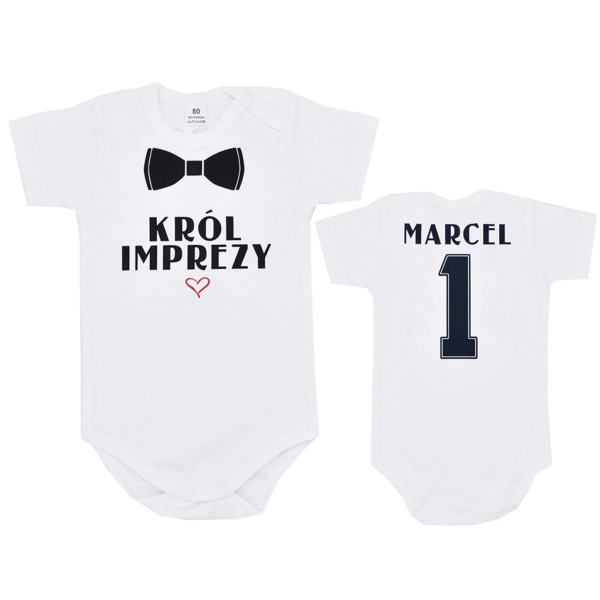 Body KRÓL IMPREZY z muszką, cyferką i imieniem dziecka