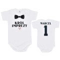 Body KRÓL IMPREZY z muszką, cyferką i imieniem dziecka