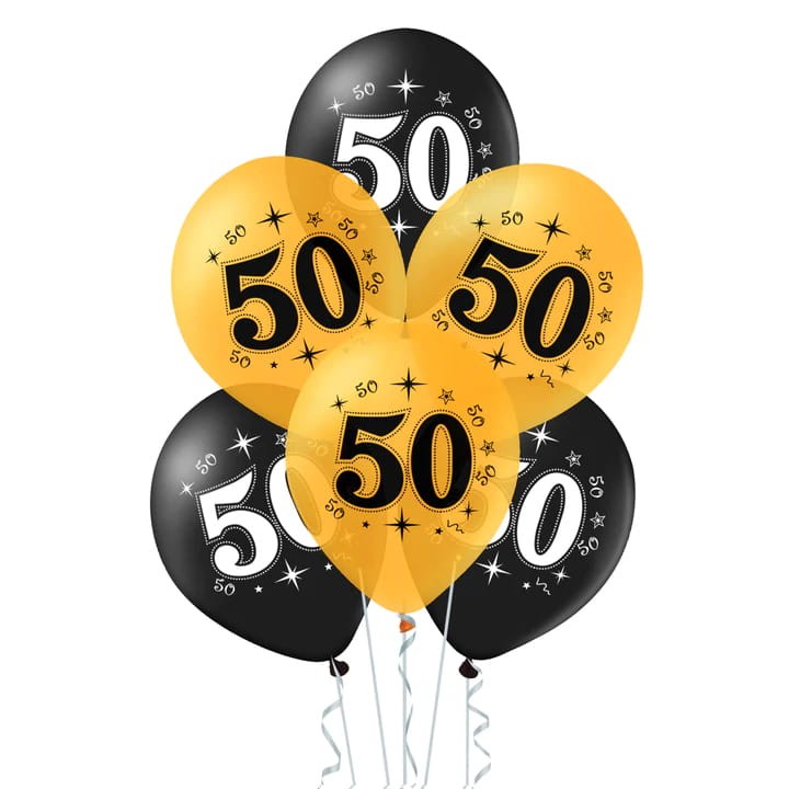 Balony złote czarne 50 urodziny 12cali 10szt