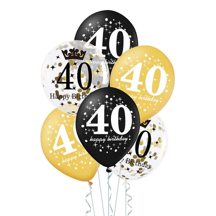 Zestaw balonów 40 urodziny z konfetti 12 cali 6szt