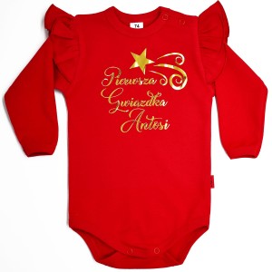 Body z falbanką PIERWSZA GWIAZDKA + IMIĘ - złoty nadruk
