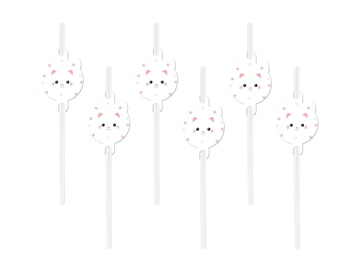 Słomki urodzinowe Słodki Kotek - 6 szt