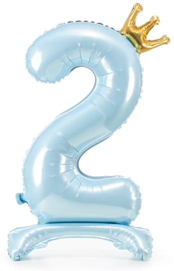 Stojący balon z koroną cyfra 2 błękit 84 cm XL