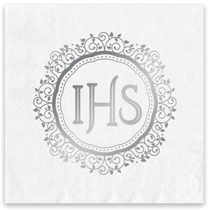 Serwetki komunijne IHS biało-srebrne 10szt.