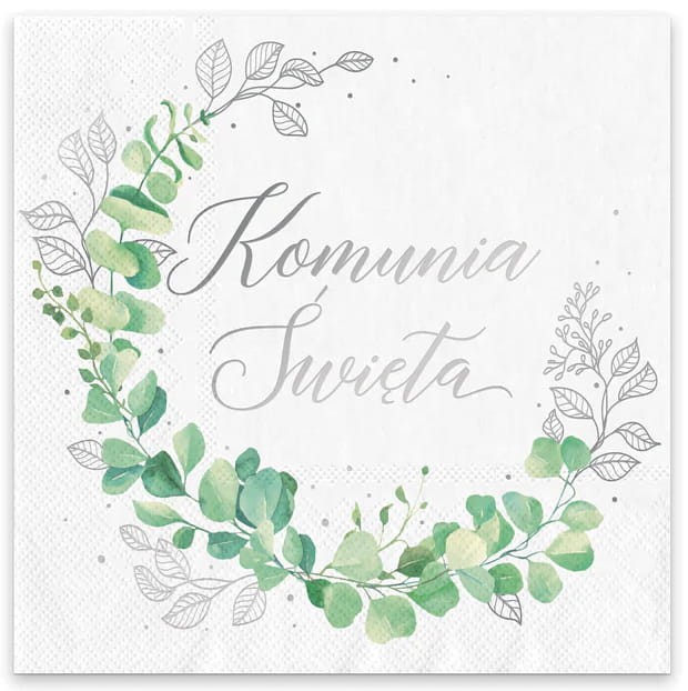Serwetki komunijne Komunia Święta Eukaliptus srebrny 10szt.