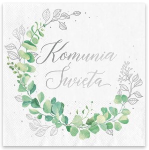 Serwetki komunijne Komunia Święta Eukaliptus srebrny 10szt.
