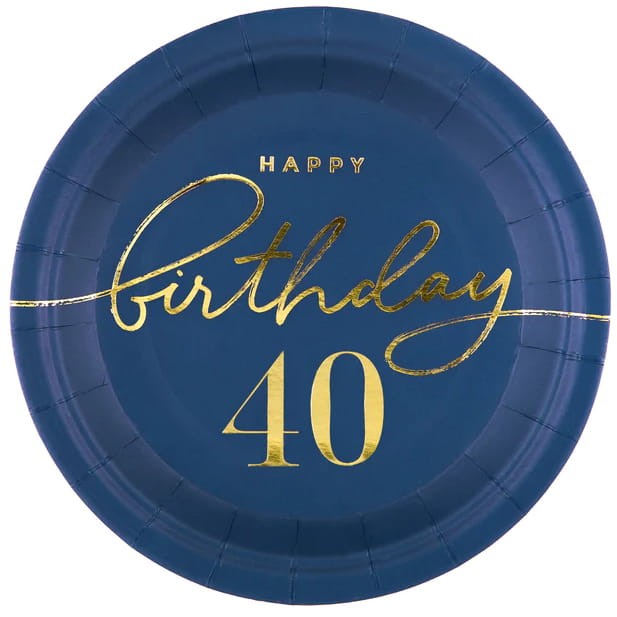 Talerzyk papierowy Happy Birthday 40 granatowy 7cali 6szt.
