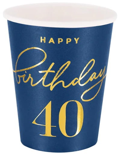 Kubek Happy Birthday 40 granatowy 220ml 6szt.