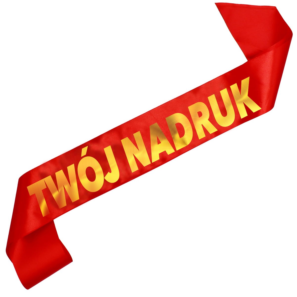 Czerwona szarfa z Twoim nadrukiem w kolorze złotym