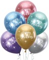 Balony Happy Birthday 12cali mix kolor chrom 6szt
