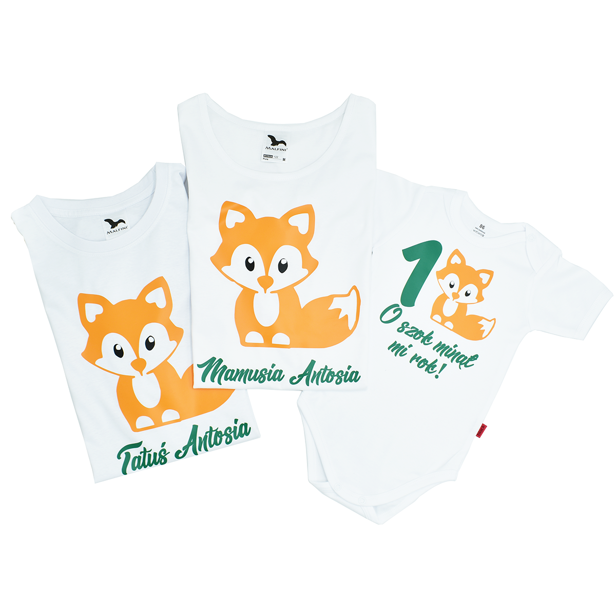 zestaw t-shirty i body na roczek lis