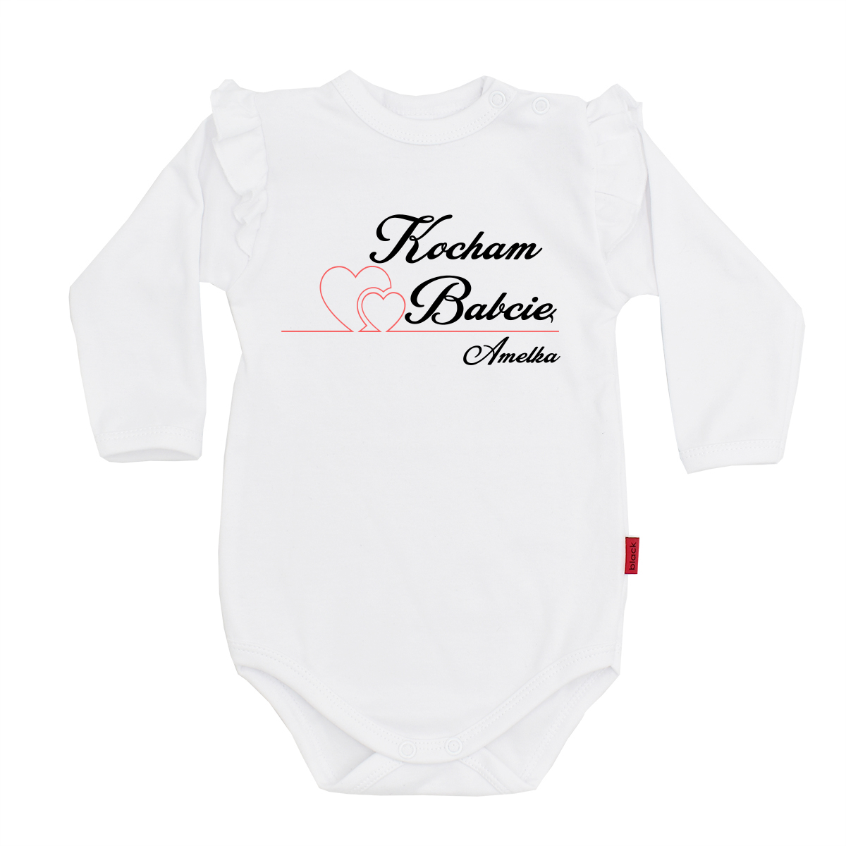 body dzieciece z falbanka kocham babcie z imieniem dziecka