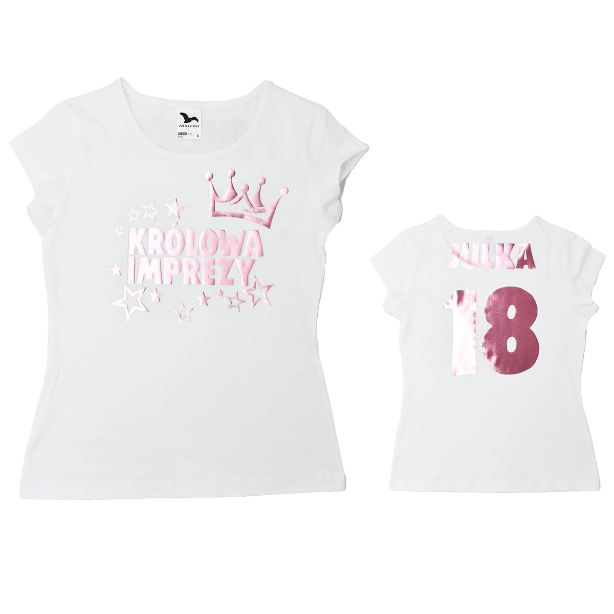 koszulka damska krolowa imprezy z imieniem i cyfra z tylu