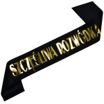 Czarna szarfa ze złotym nadrukiem Szczęśliwa Rozwódka