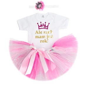 Komplet urodzinowy Ale szok mam już rok! - różowy