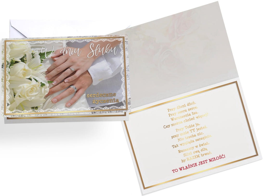 Kartka Serdeczne Życzenia W Dniu Ślubu z obrączkami - efekt trójwymiarowy