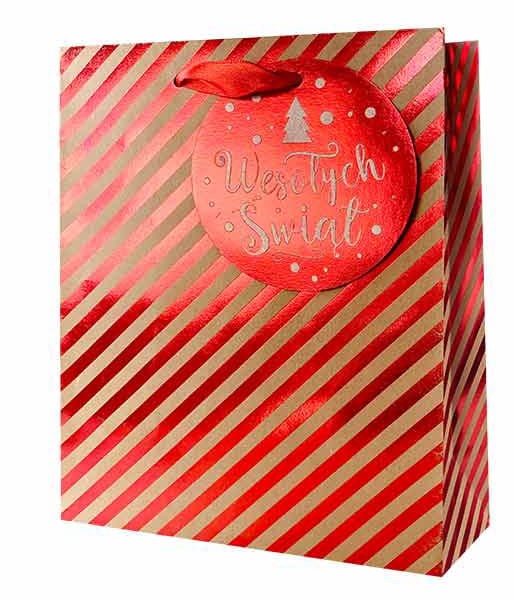 Torebka prezentowa kraft - czerwone paski XS