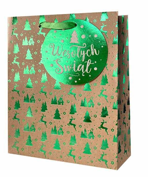 Torebka prezentowa kraft - choinki XS