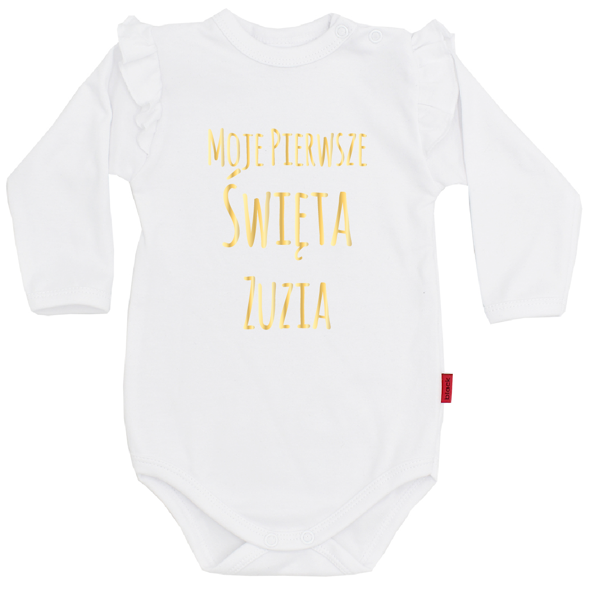 Białe body z falbanką Moje Pierwsze Święta z imieniem