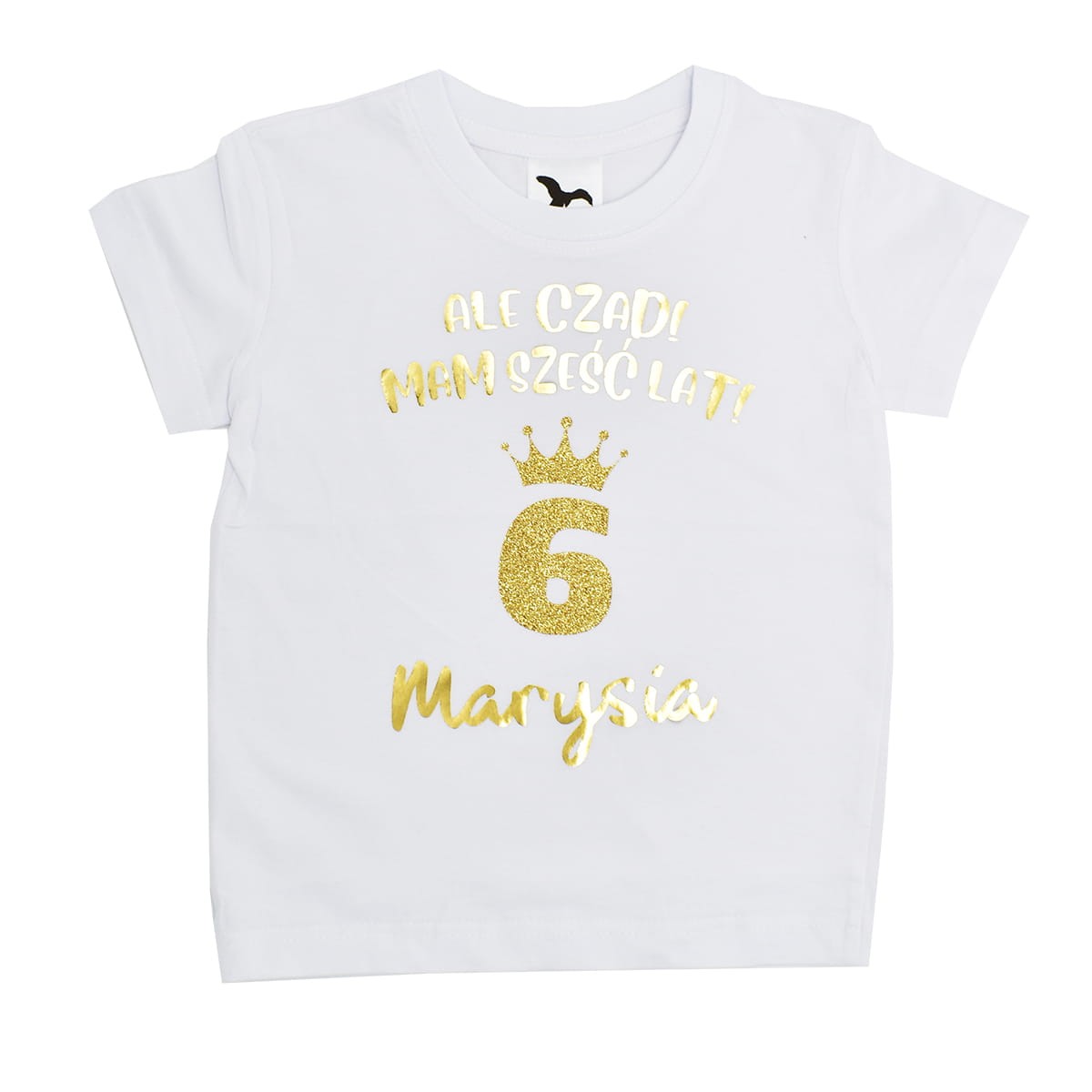 ALE CZAD MAM 6 LAT - biala koszulka z brokatową cyfrą
