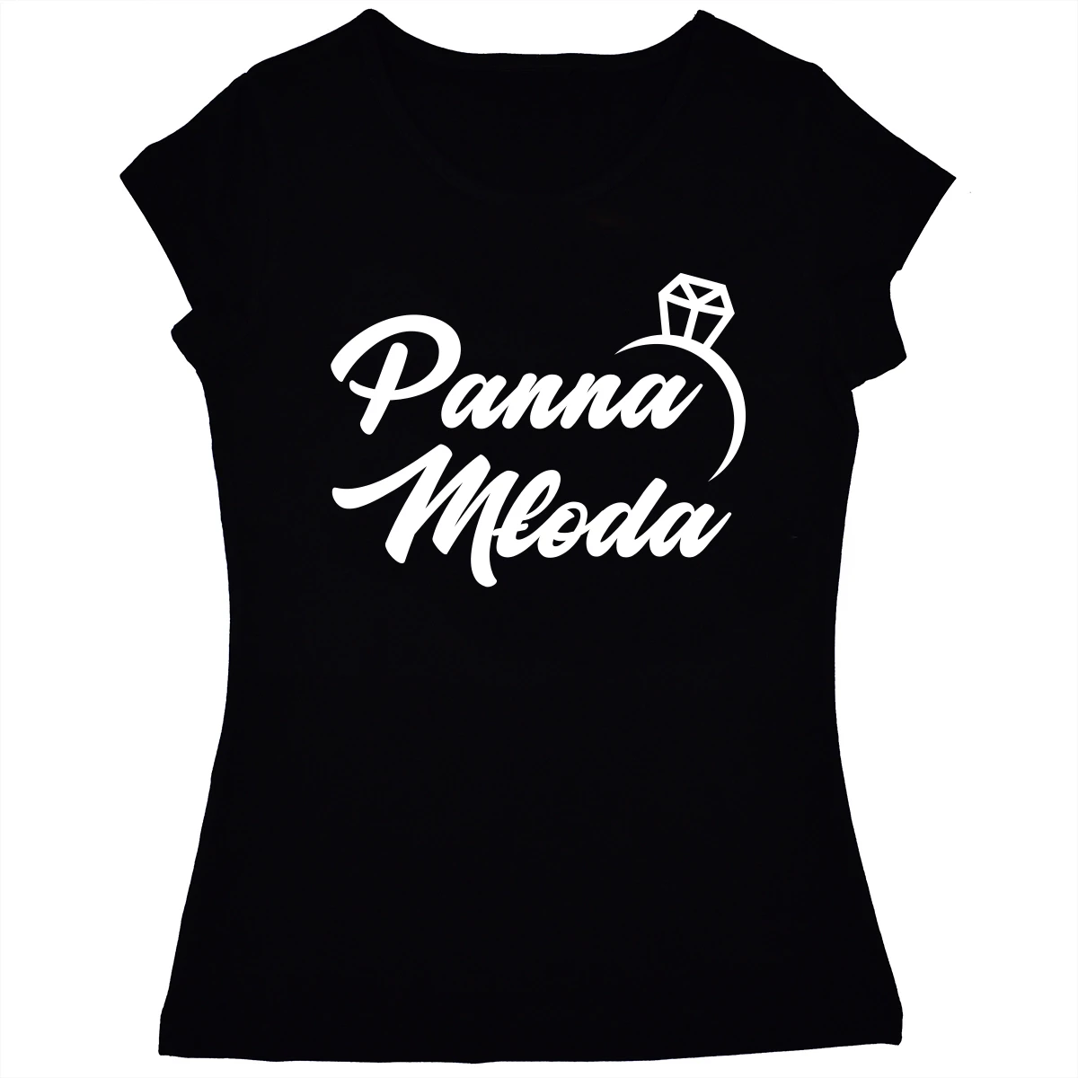 koszulka na wieczór panieński z napisem panna młoda z pierścionkiem czarna