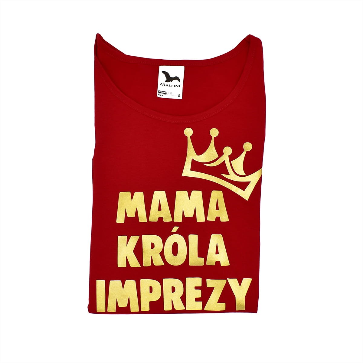 koszulka czerwona mama króla imprezy złote litery złożona