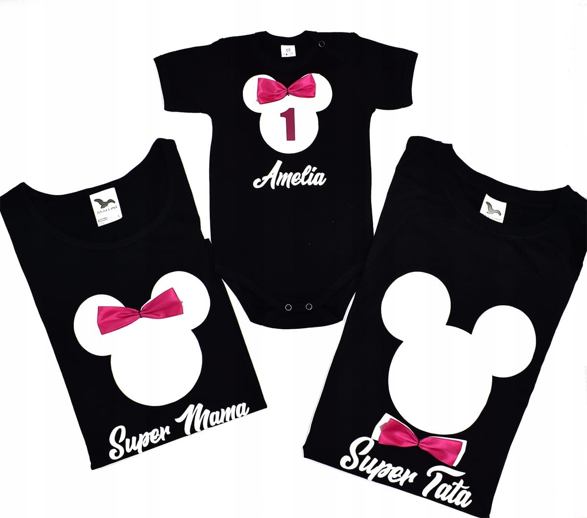 Zestaw koszulek mama tata córka biała myszka