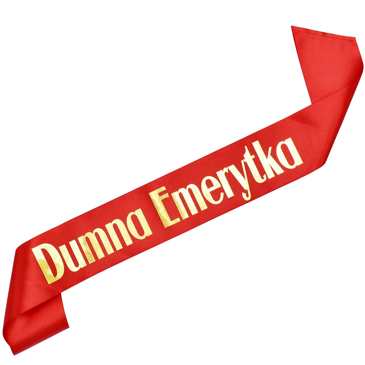 czerwona szarfa ze złotym nadrukiem dumna emerytka.jpg