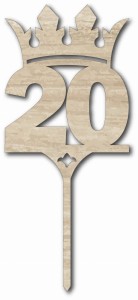Topper na tort - cyfra 20 z koroną - sklejka