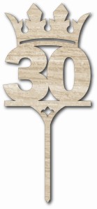 Topper na tort - cyfra 30 z koroną - sklejka