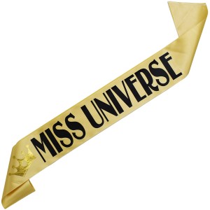 Miss Universe - złota szarfa z czarnym nadrukiem