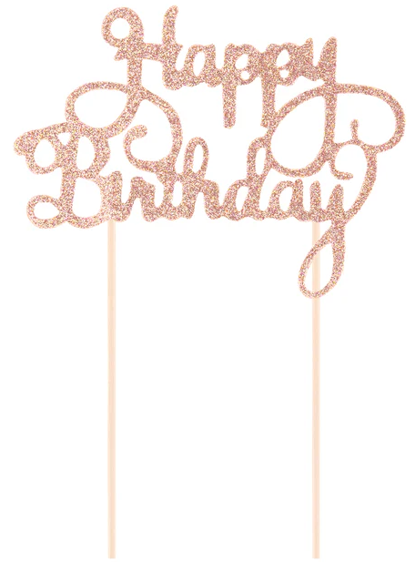 Topper na tort Happy Birthday brokatowy rose gold 1szt