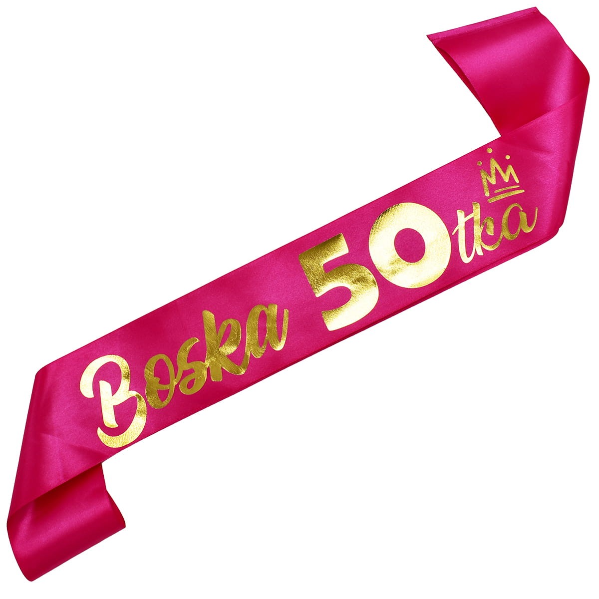 różowa szarfa ze złotym nadrukiem boska 50-tka