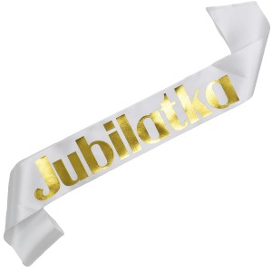 Jubilatka - biała szarfa ze złotym nadrukiem