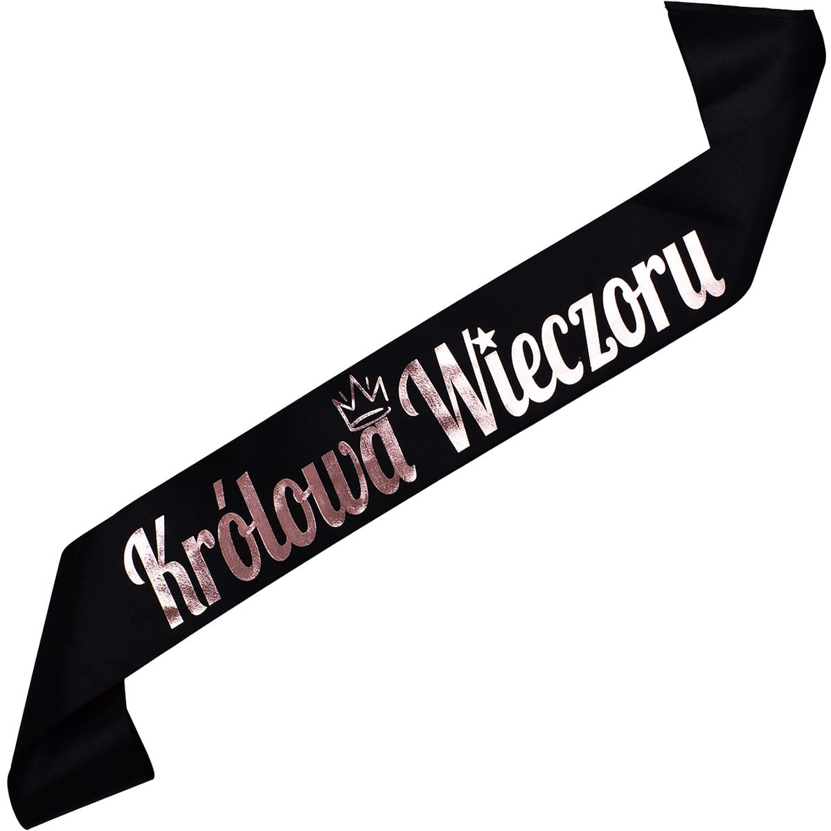 królowa wieczoru czarna szarfa z nadrukiem różowozłotym