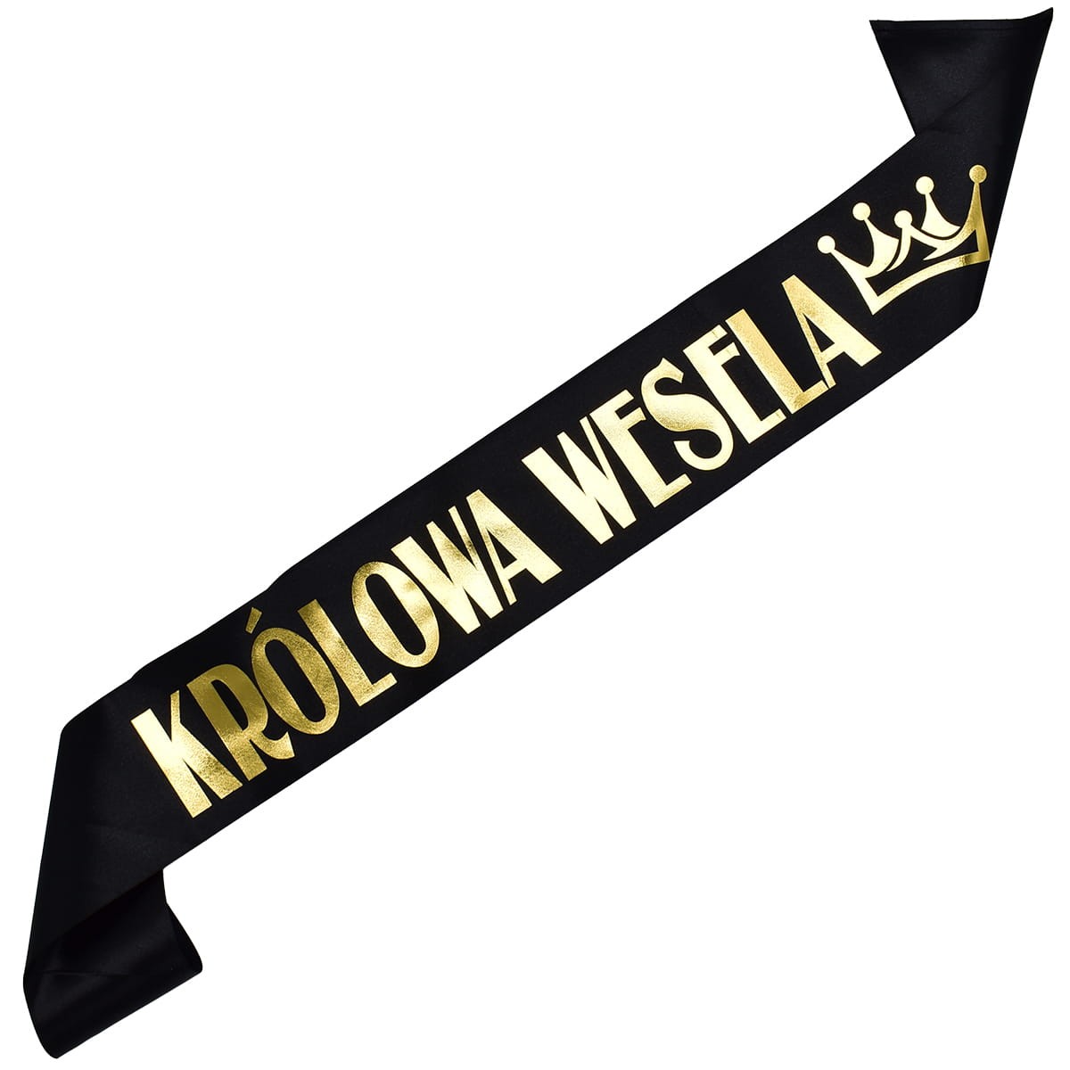 królowa wesela czarna szarfa ze złotym nadrukiem