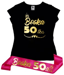 Zestaw urodzinowy koszulka i szarfa Boska 50tka