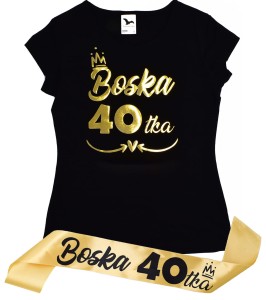 Zestaw urodzinowy koszulka i złota szarfa Boska 40tka