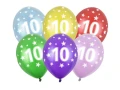 Balon 10 urodziny, metaliczny, 6szt
