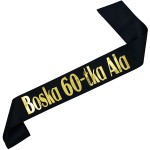 Boska 60-tka+ imię - czarna szarfa ze złotym nadrukiem