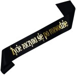 Życie zaczyna się po rozwodzie - czarna szarfa ze złotym nadrukiem