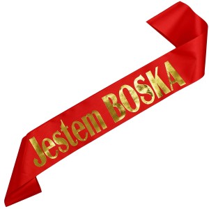 Jestem Boska  - czerwona szarfa ze złotym nadrukiem