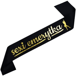 Sexi emerytka - czarna szarfa ze złotym nadrukiem
