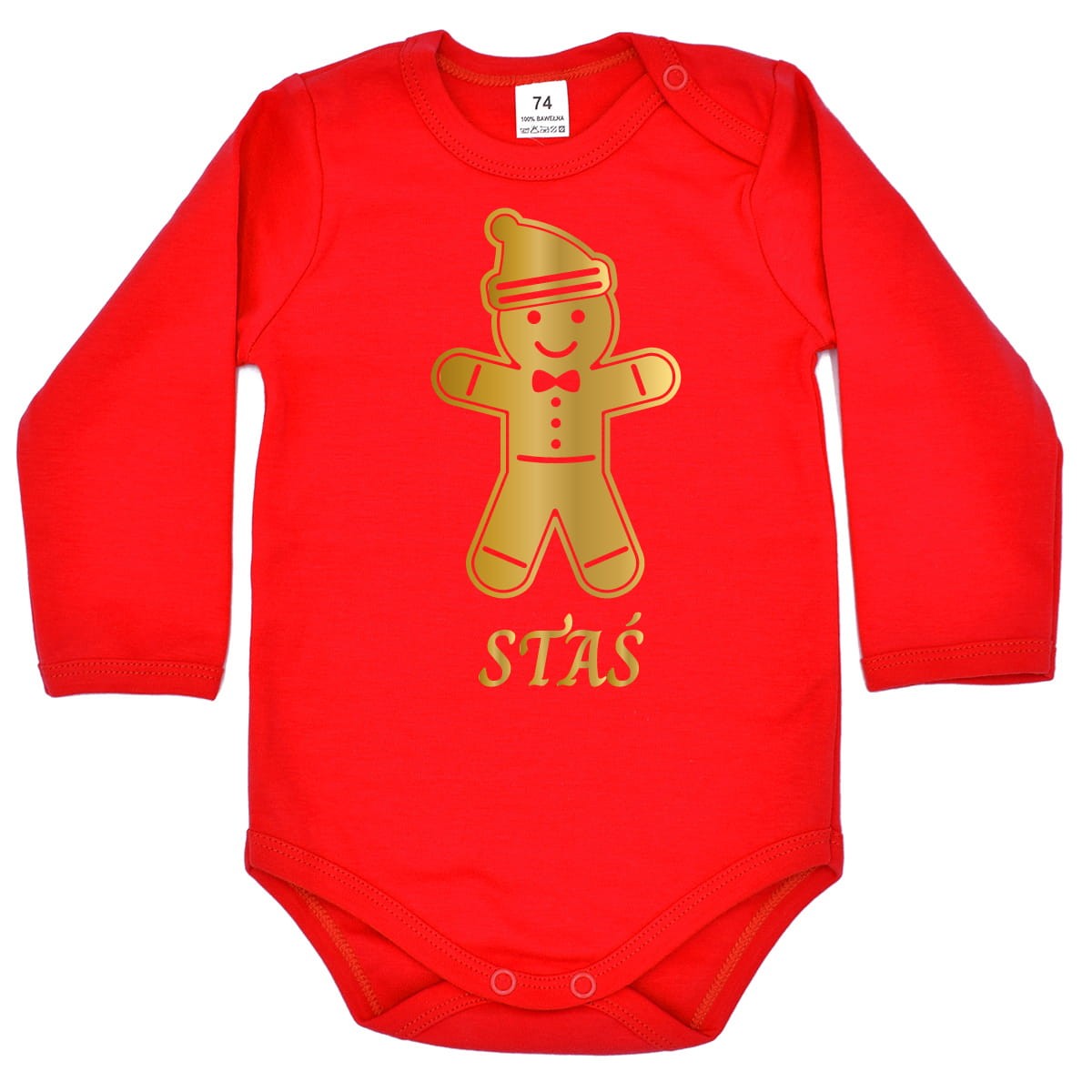Body dziecięce - Ciastek z czapką Mikołaja + imię - czerwone