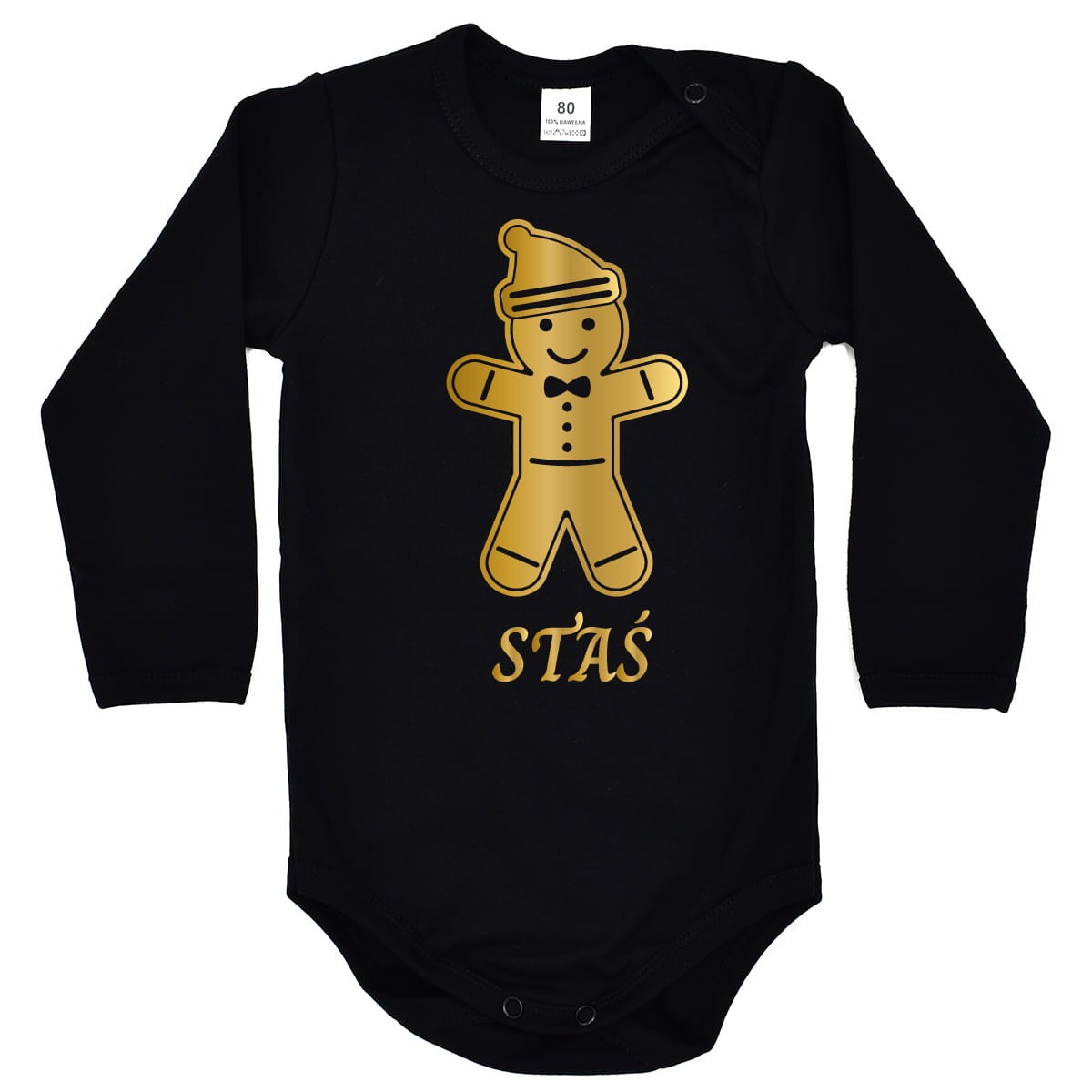 Body dziecięce - Ciastek z czapką Mikołaja + imię - czarne