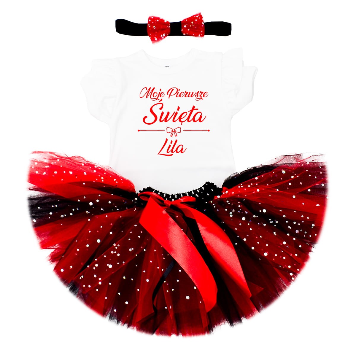 Komplet Moje Pierwsze Święta + imię , z kokardką