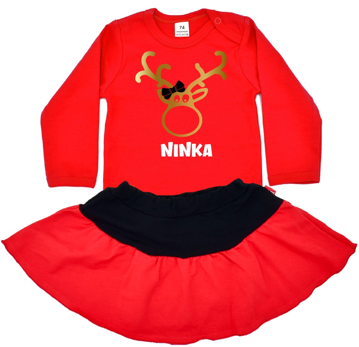 Komplet z reniferem na Święta dla dziewczynki + dowolne imię