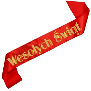 Wesołych Świąt - czerwona szarfa ze złotym nadrukiem