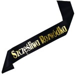 Szczęśliwa Rozwódka - czarna szarfa ze złotym nadrukiem